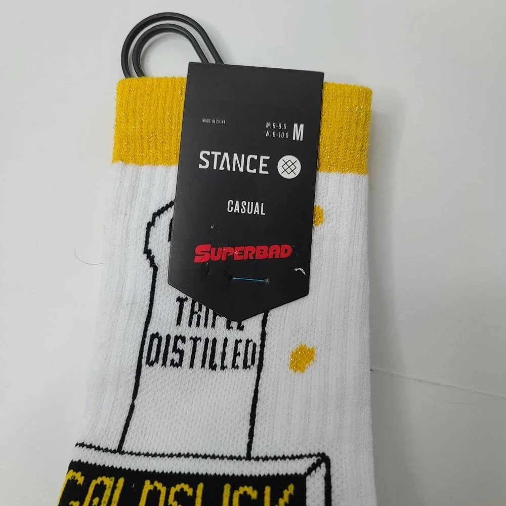 Stance Superbad Movie Goldslick White Gold Socks Medium A558C20GOL NWT